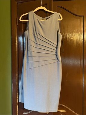Sleeveless Light Blue Pleated Sheath Dress
